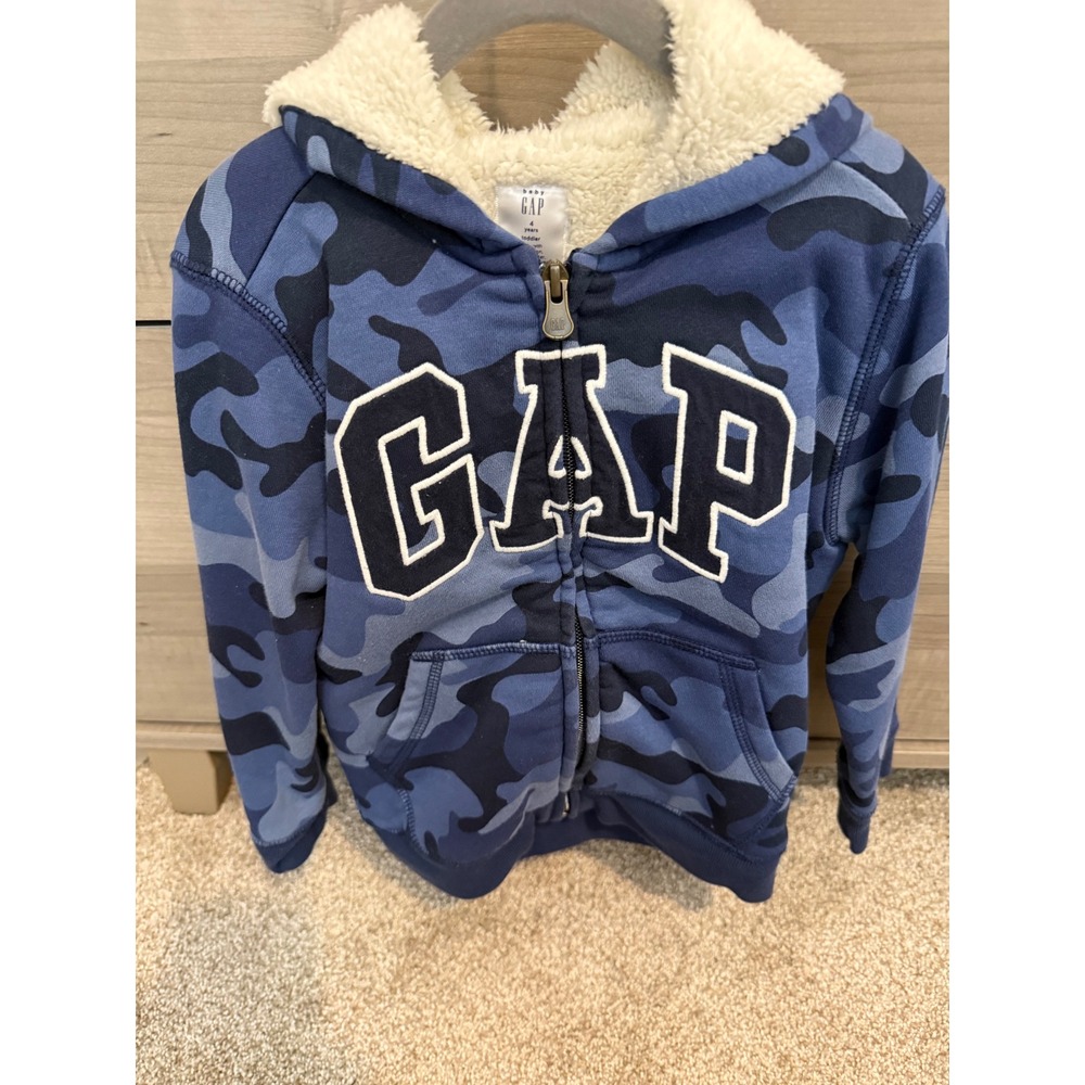 Baby GAP Toddler Boys Blue Camo Sherpa Lined Full Zip Hoodie Sweatshirt 4T